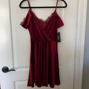 Red velvet off shoulder dress